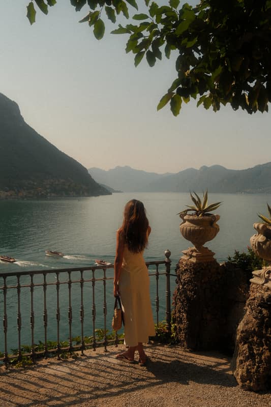 Julia looking out over the lake from a terrace