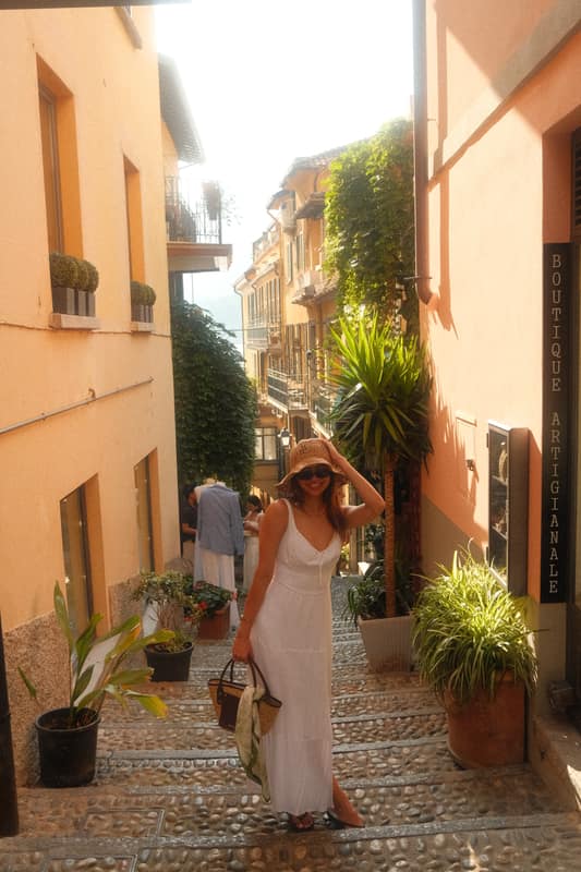 Walking the narrow streets of a lakeside village